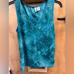 ☀️3/$10☀️ Sami & Jo Teal green tie dyed Embellished Tank Top large